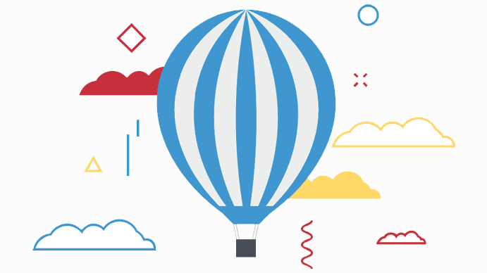 Illustration mit blau weißem Balloon und Wolken