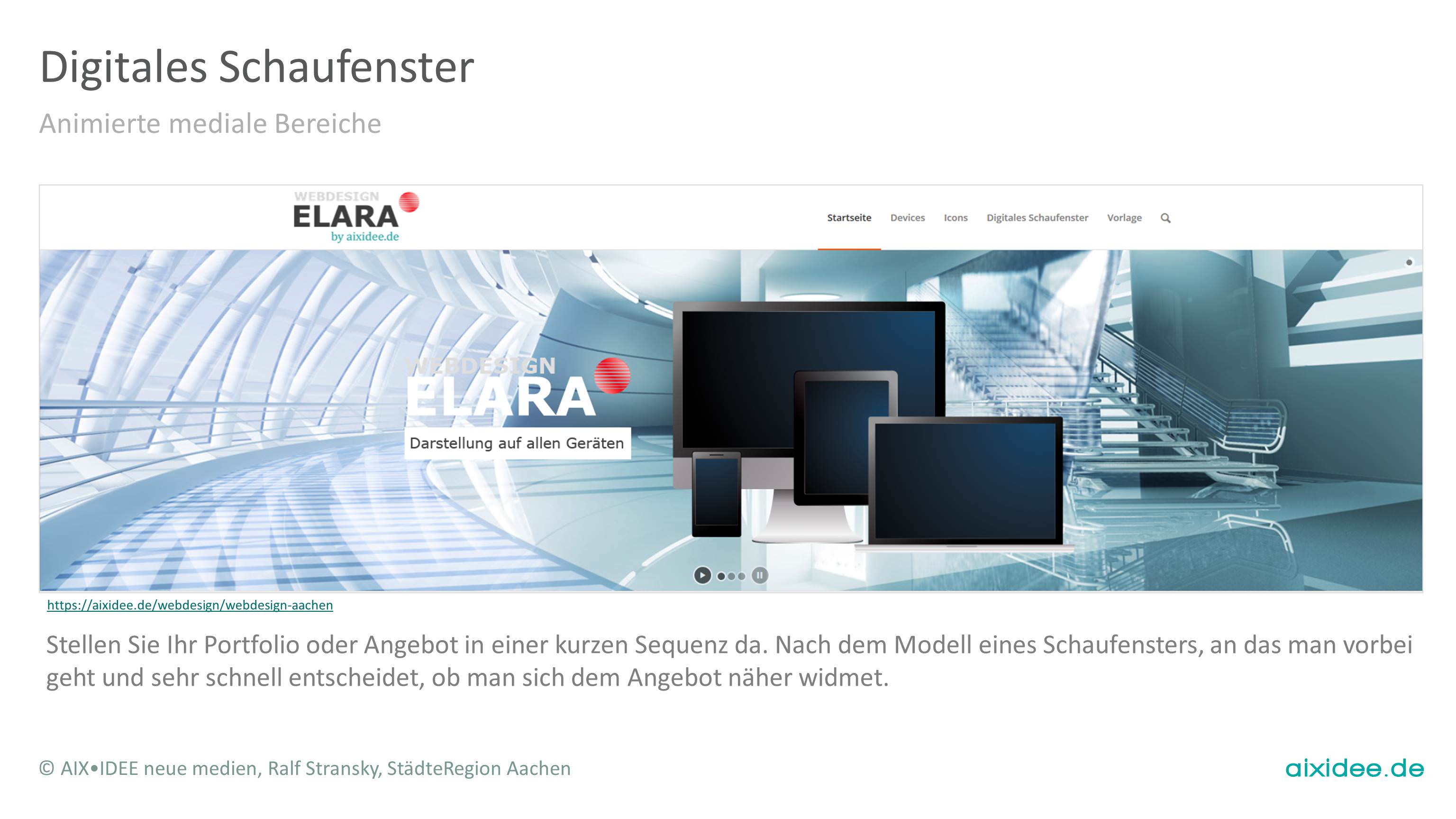 Stellen Sie Ihr Portfolio oder Angebot in einer kurzen Sequenz da.